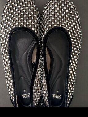 Zara Black Mesh Flats with Silver Stud Embellishment